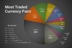 Image shows the most traded currency pairs in Forex in 2023.